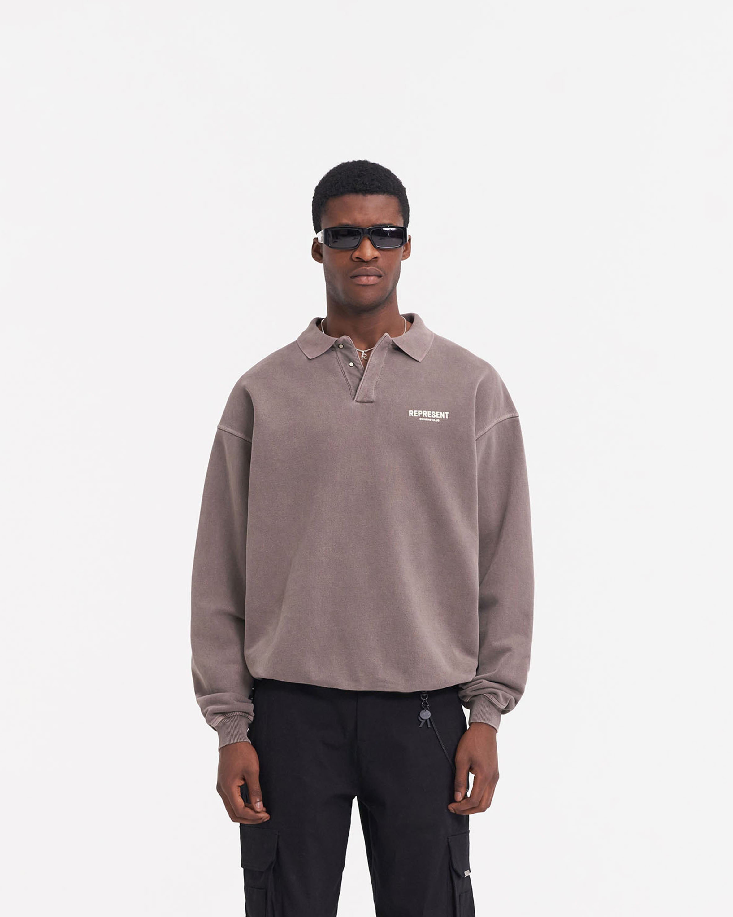 Represent Owners Club Long Sleeve Polo Sweater - Fog